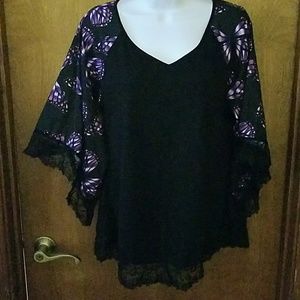 Yu Ki Black and Purple Butterfly Top.